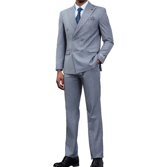 Solid Medium Grey Double Breasted 2 Piece Stacy Adams Men's Suit - Picture 3 of 5